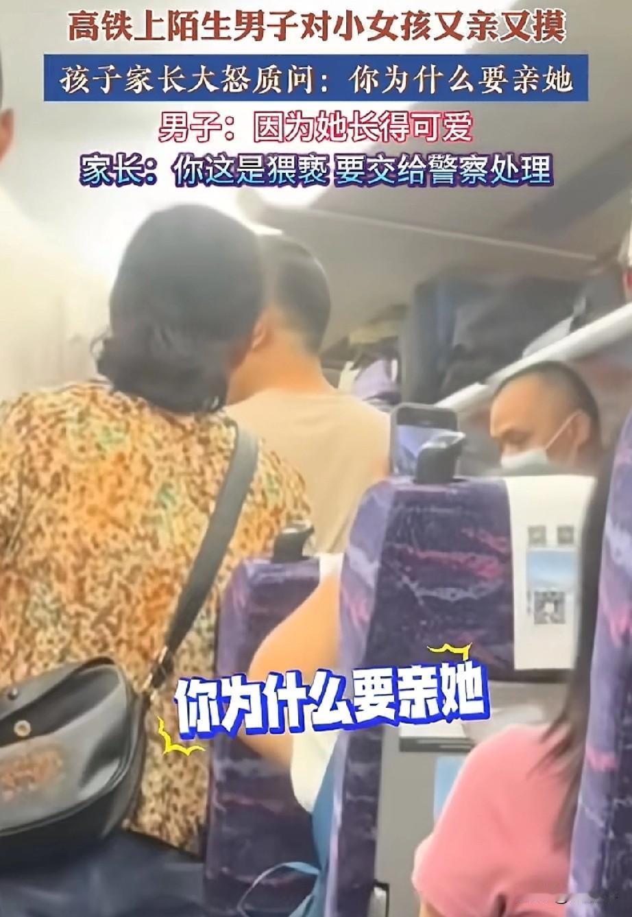 支持这位妈妈！某个高铁上陌生男子对着小女孩又亲又摸的，在家长的质问下，男子的回答