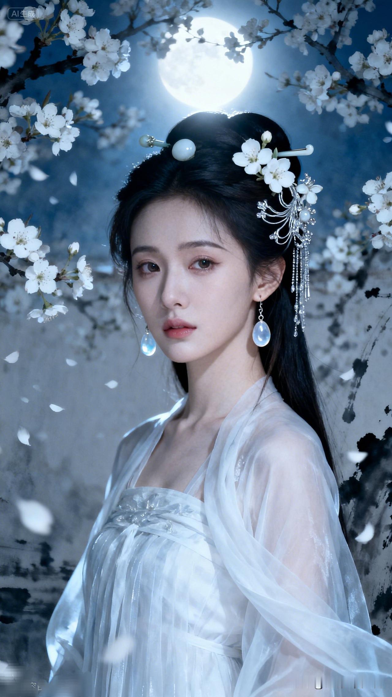 月华如练，花影入梦。古典淑女有什么特点 月夜花下美人，古风韵味十足