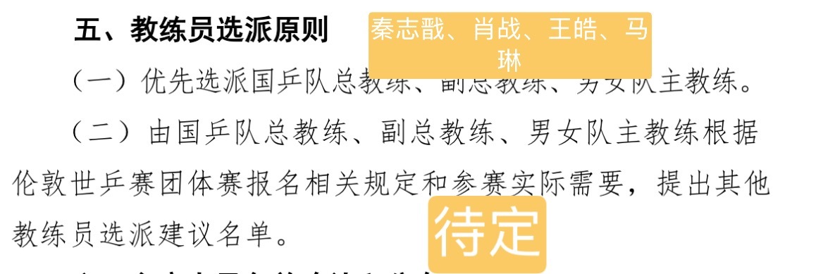 伦敦世乒赛教练员选派原则 