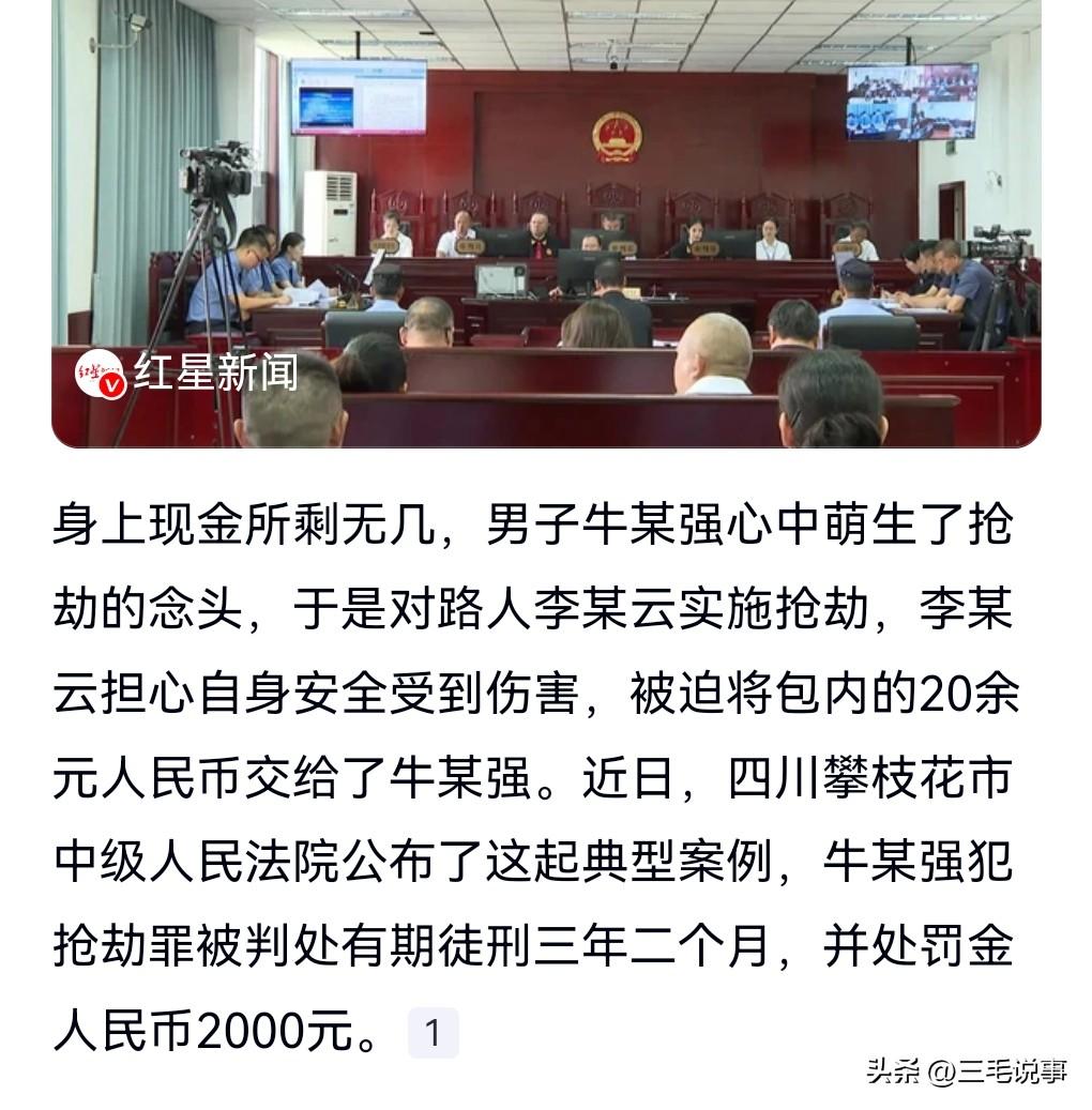 抢劫是非常愚蠢的一种行为，后果极其严重。
这个罪行不会因为抢劫的金额太少而轻判。