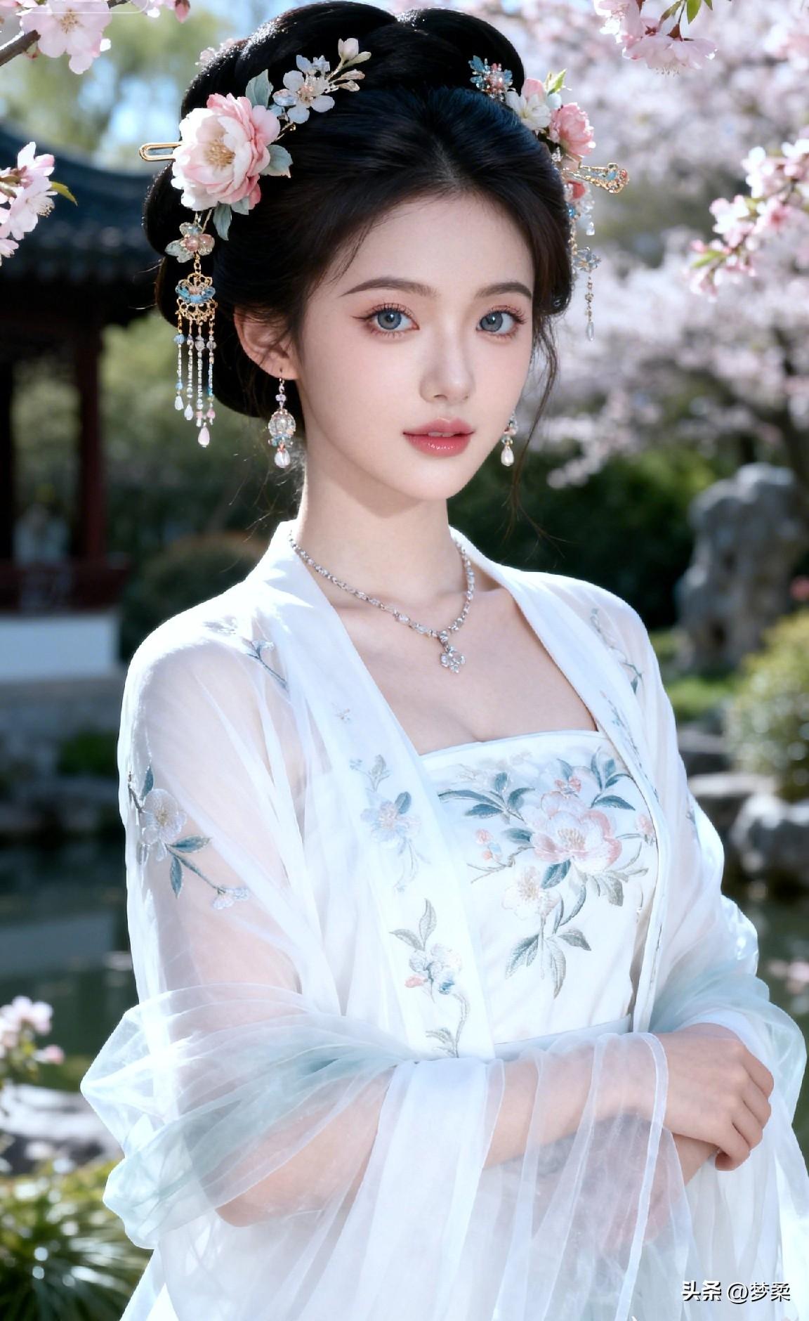 古风少女，花间漫步，梦回大唐