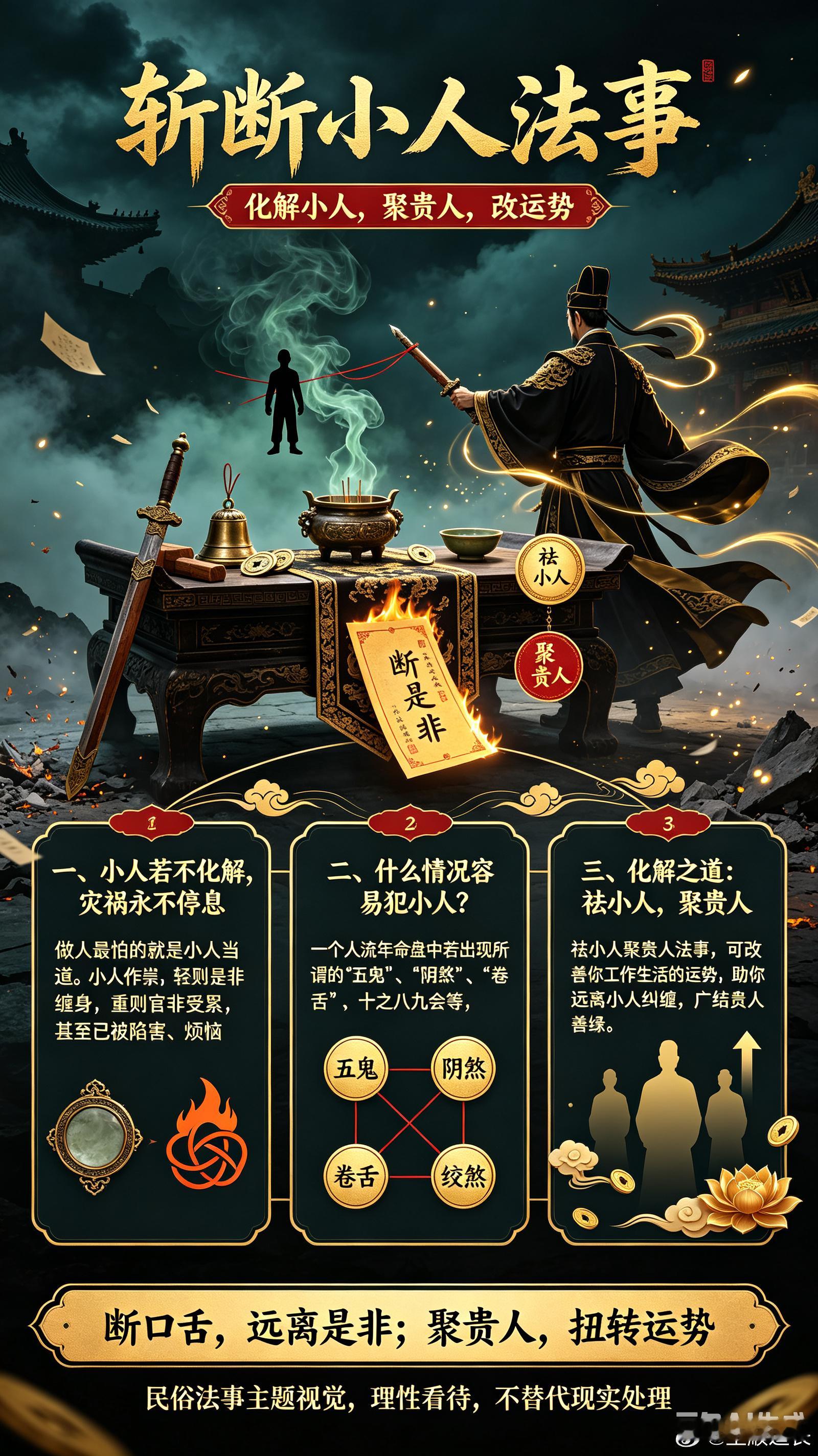 斩断小人法事——化解小人，聚贵人，改运势一、小人若不化解，灾祸永不停息做人最怕的