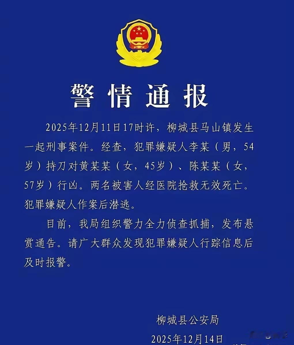 在2025年12月11日，警方通报了柳城县马山镇发生一起刑事案件，通报显示。犯罪