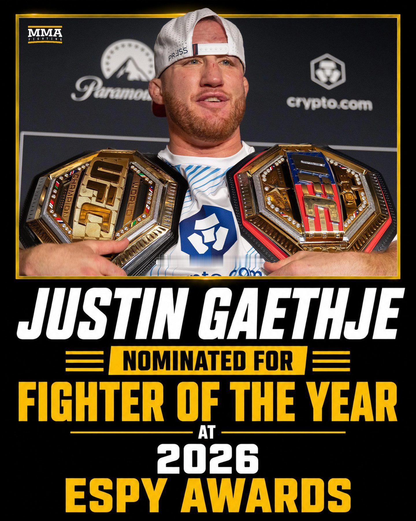 “平头哥”贾斯汀·盖奇（Justin Gaethje）是今年唯一一位获得ESPY