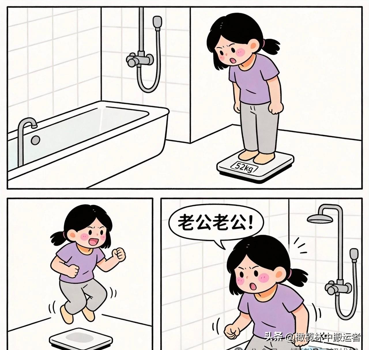 趣味漫画：老婆兴奋地说瘦了两斤，老公刚要庆祝，她说是因为今天剪了头发夫妻日常漫画