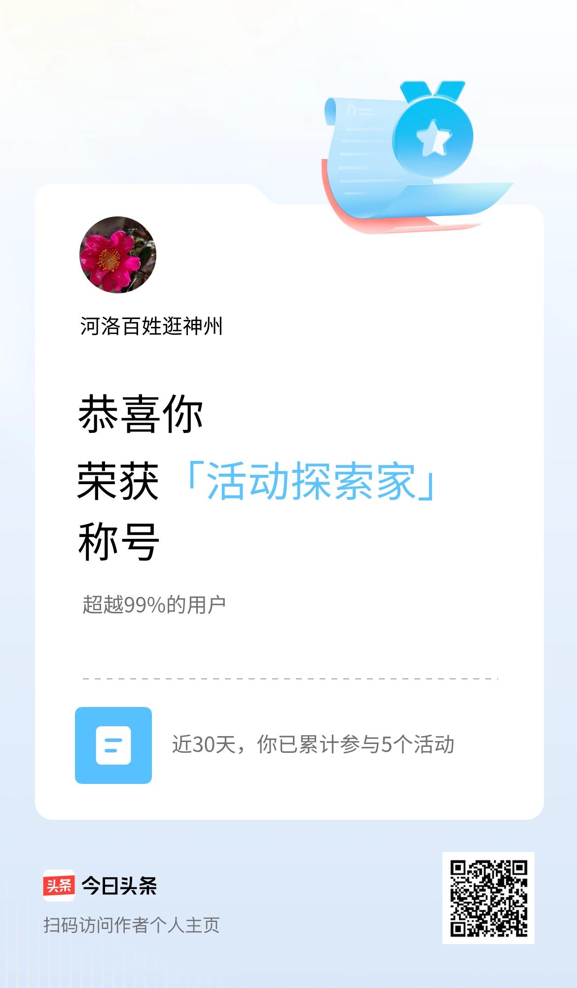 我在头条获得「活动探索家」称号
