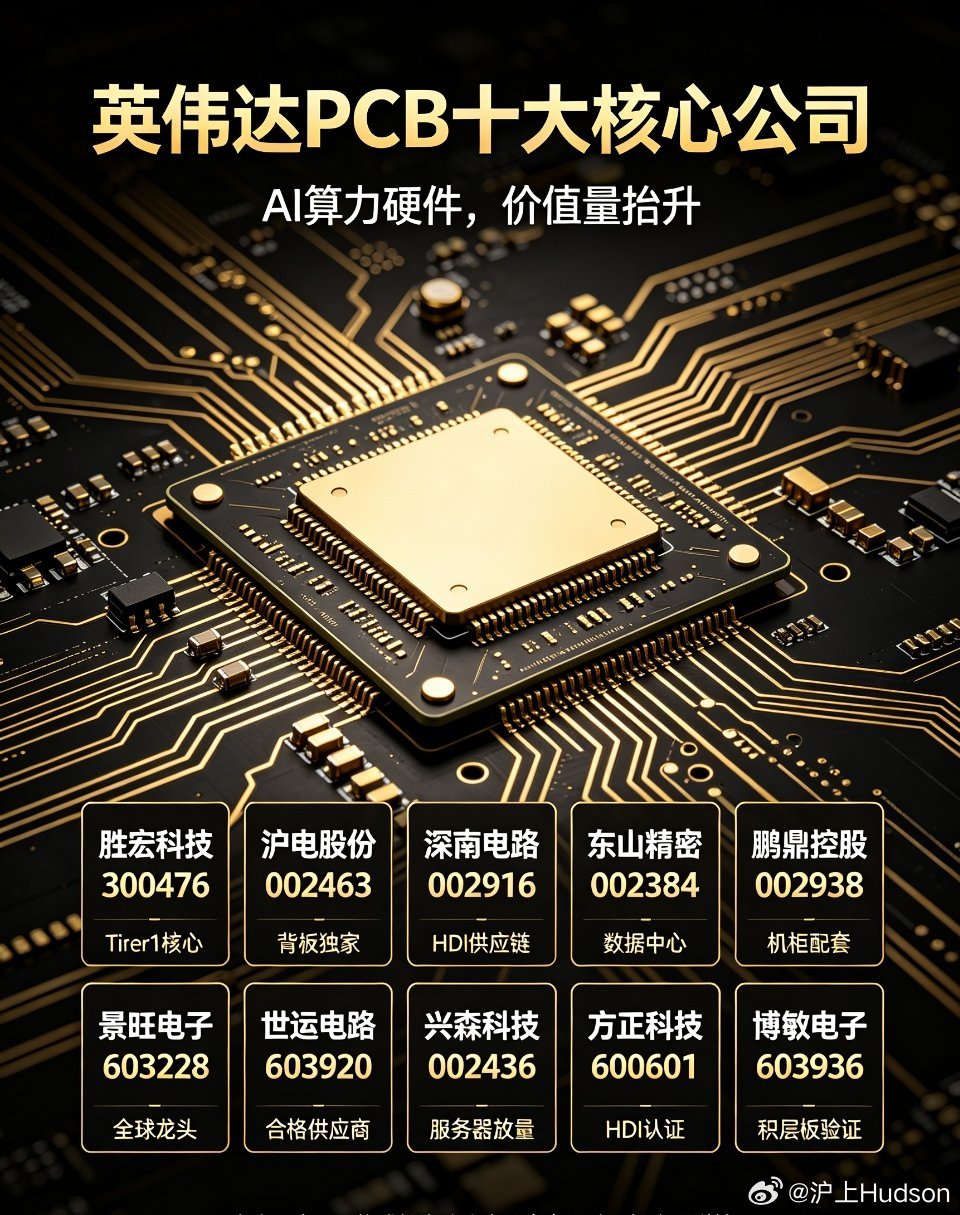 英伟达PCB十大核心公司梳理AI算力浪潮之下，PCB作为英伟达算力硬件的关键载体