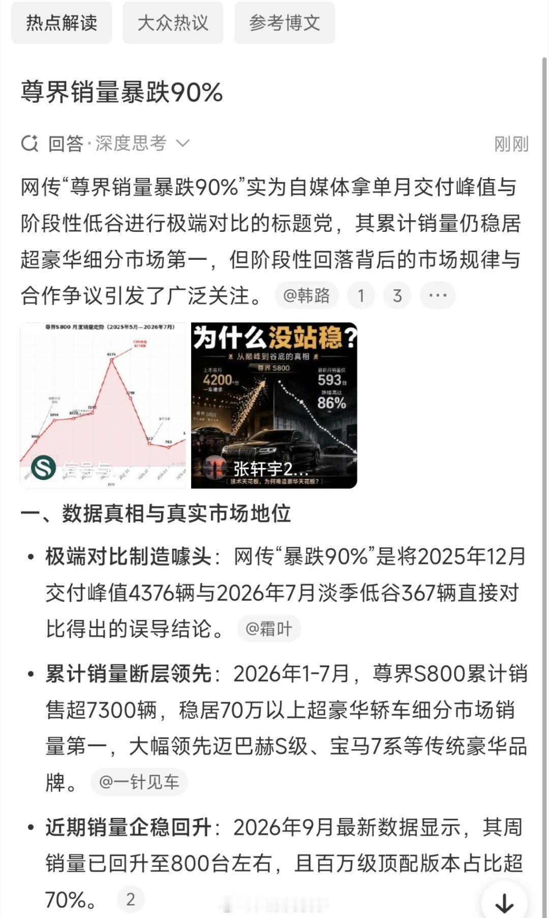 尊界销量暴跌90%智搜说这是自媒体炒作。 ​​​