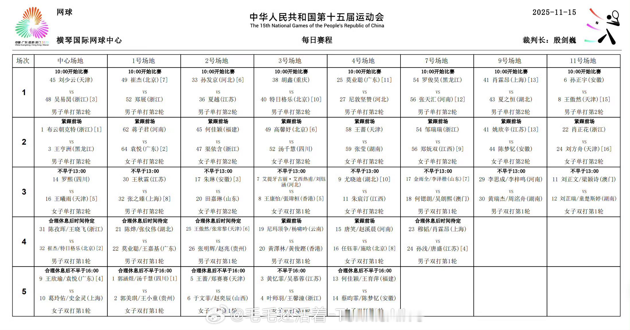 【11.15日比赛赛程】年终半决赛10:00吴易昺vs刘少云11:30布云朝克特