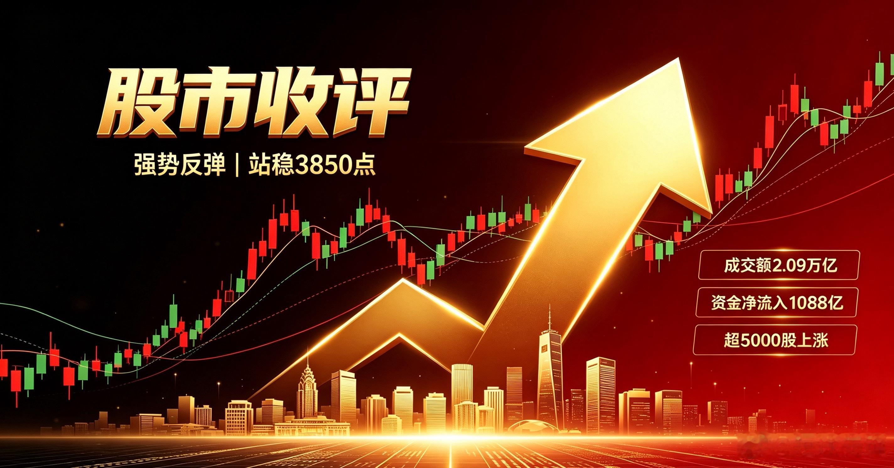 周一A股收盘：指数强势反弹站稳3850点！今日A股整体走出低开高走的强势反弹行情
