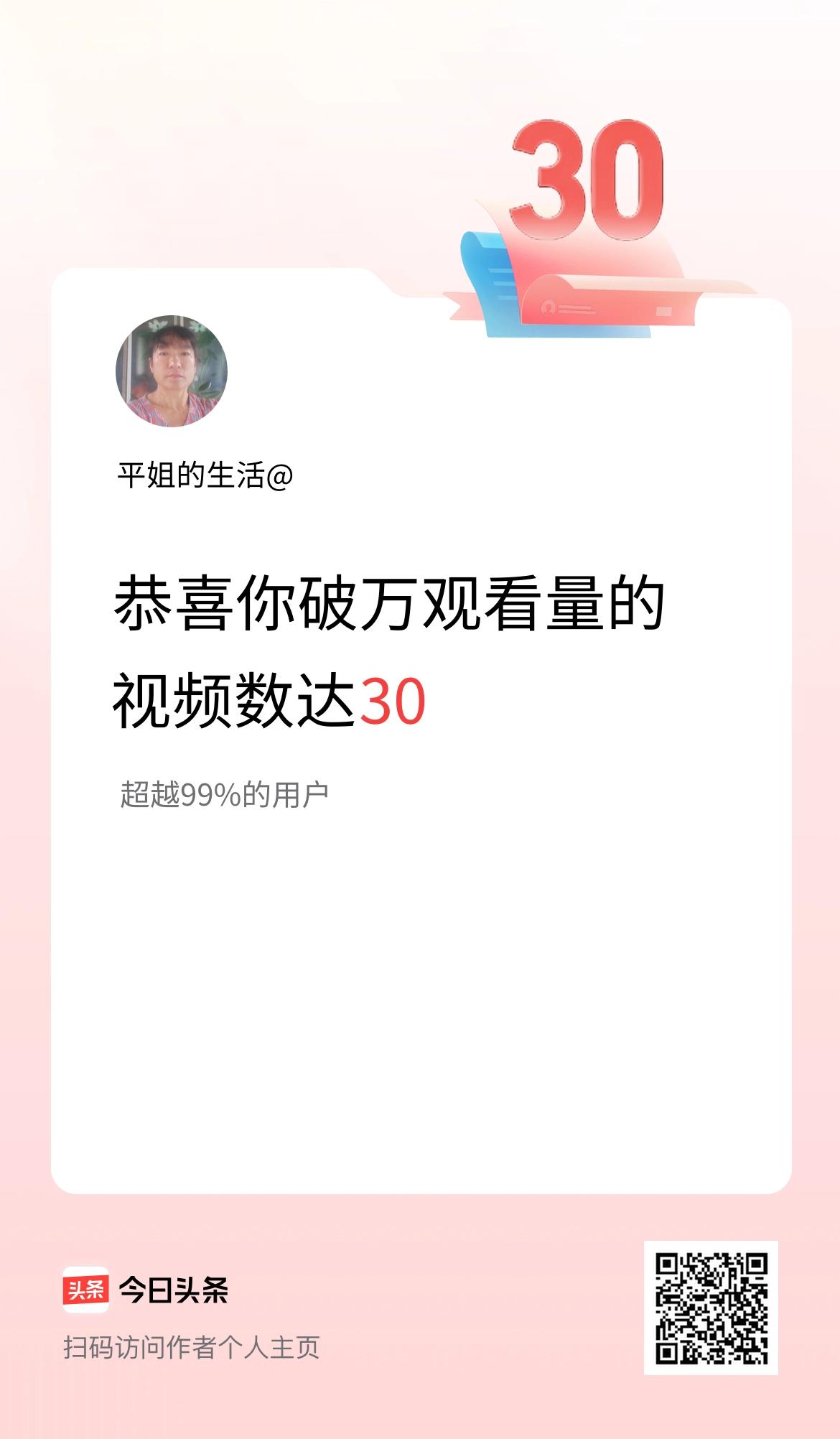 我在头条有30条视频播放量破万了！