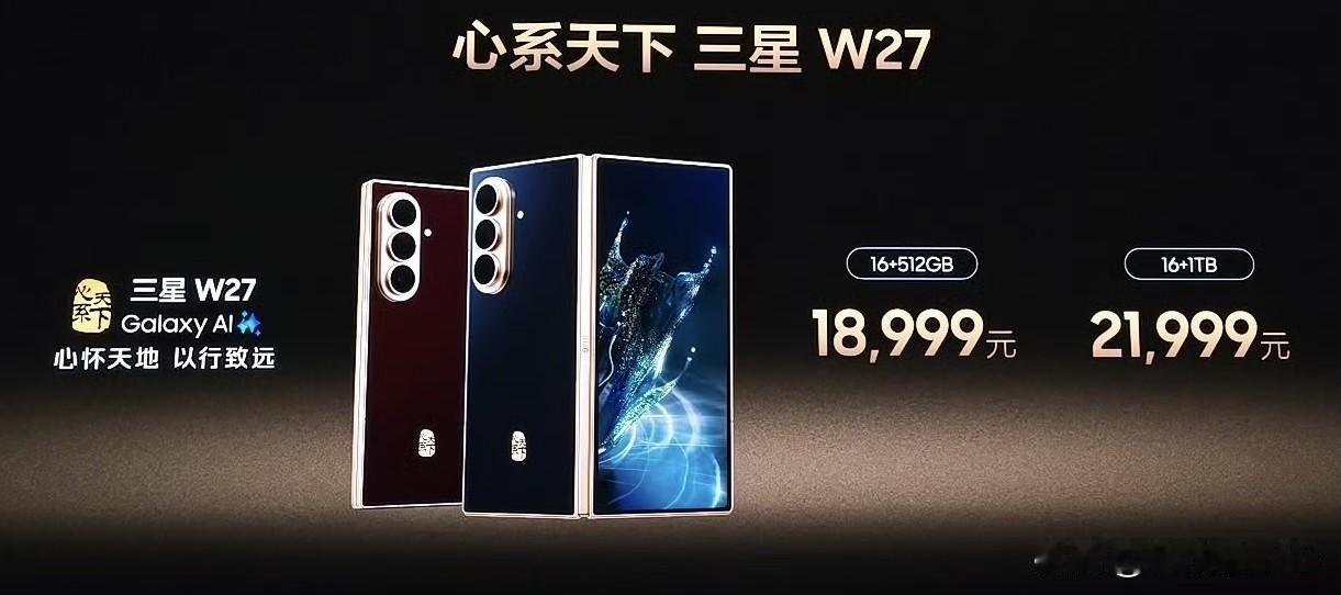 三星W27价格也来了，涨价2000-3000元
16+512GB版本18999 
