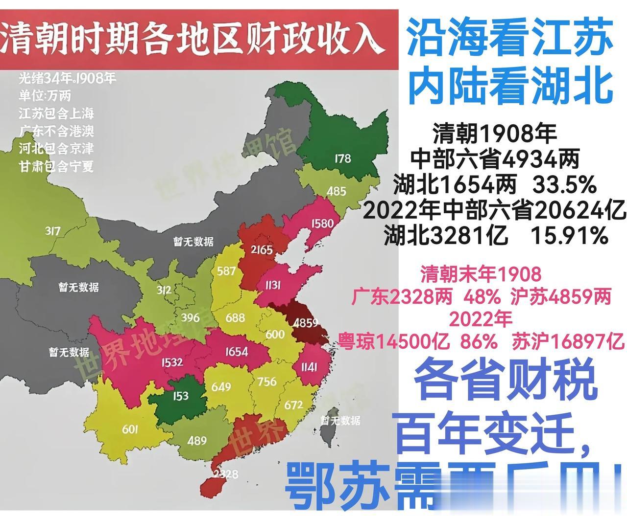 国内各省财税百年变迁，鄂苏需要反思！
要问如今国内的纳税强省数哪几个？依次是粤苏