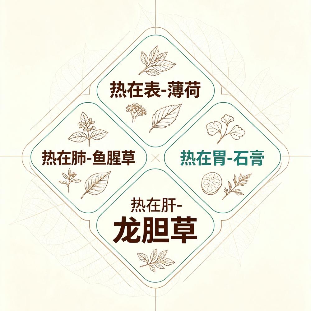 热在表-薄荷，热在肺-鱼腥草，热在胃-石膏，热在肝-龙胆草，8种热的常用中药，一