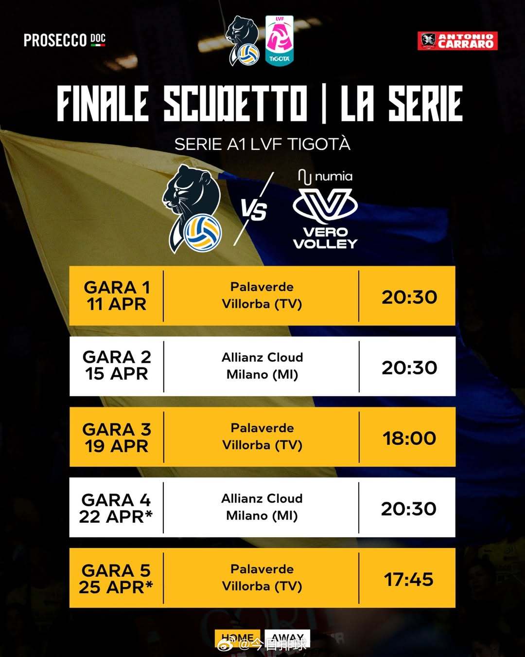 2025-2026女排意甲 冠亚军决赛竞赛日程（北京时间/主队在前）：4月11日