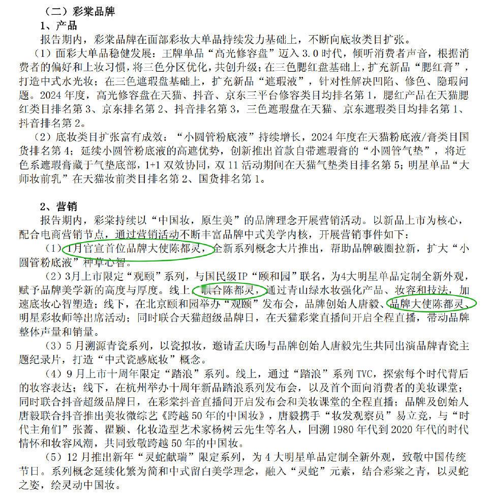 陈都灵登上彩棠上市公司财报，直接认证带动销量和声量 ​​​