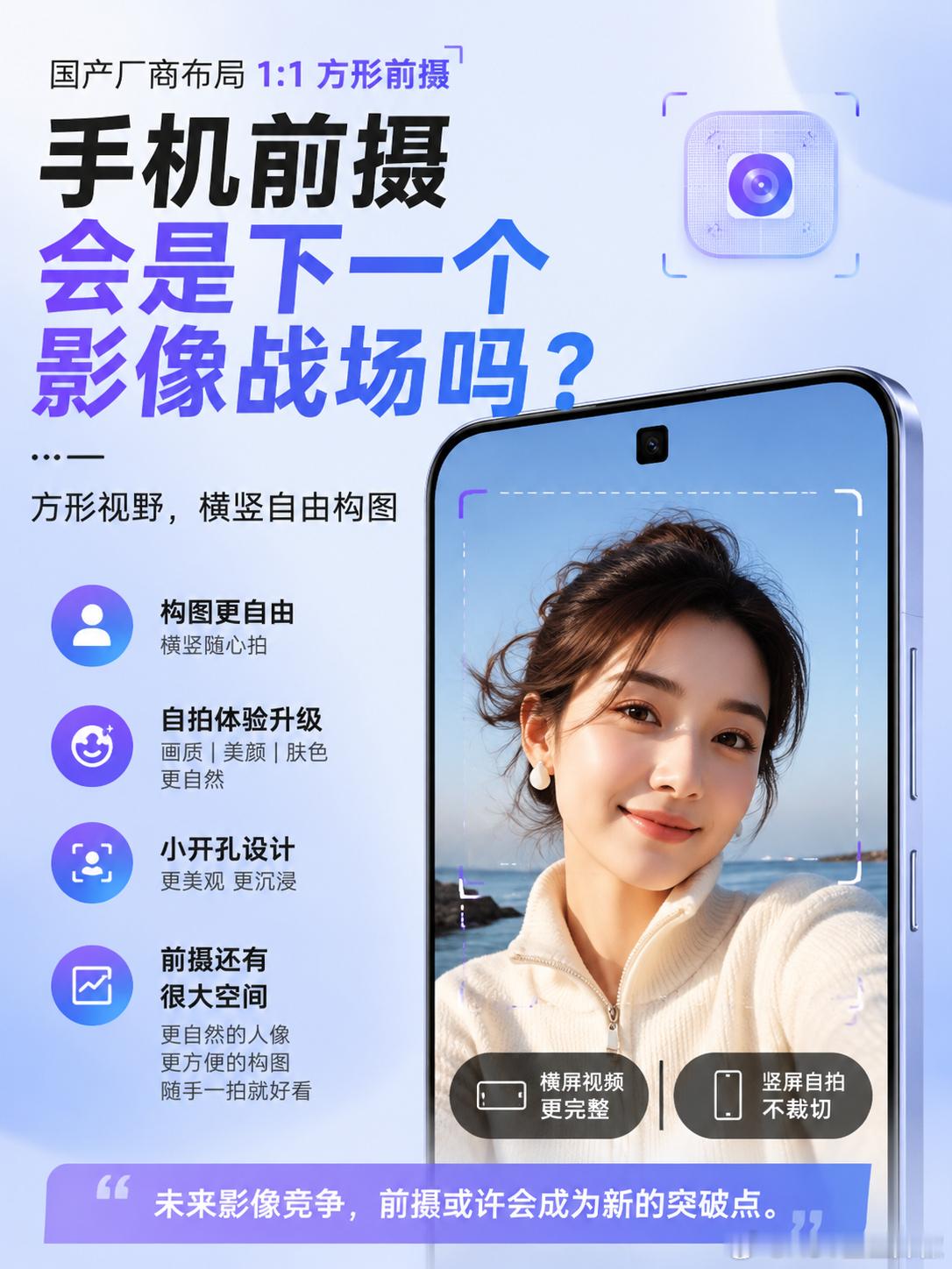 手机前摄会是下一个影像战场吗听说最近有国产头部手机厂商正在布局1:1方形前摄相比