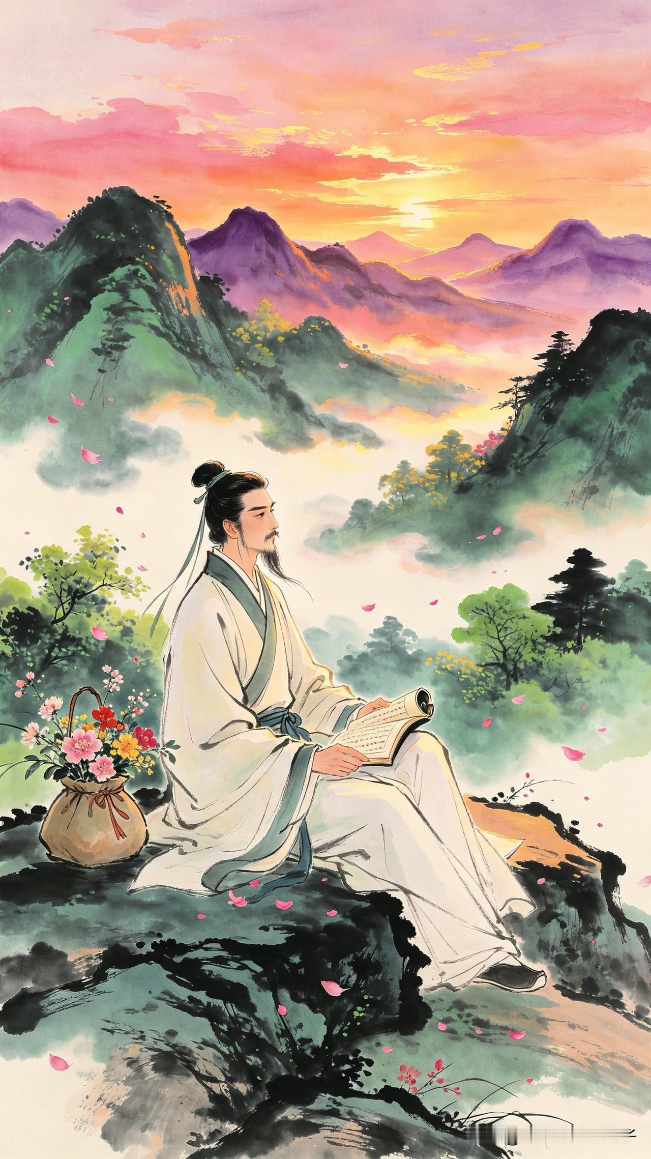 不向人间问岁华，
诗囊收尽四时花。
归来坐对空山晚，
      
…………请师