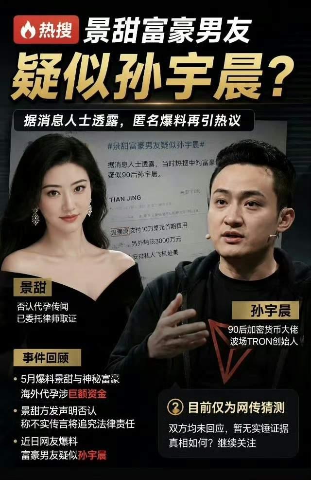 孙宇晨叫景甜妈妈，还给了3000万人民币彩礼。虽然最后付5000万美元代孕费的时