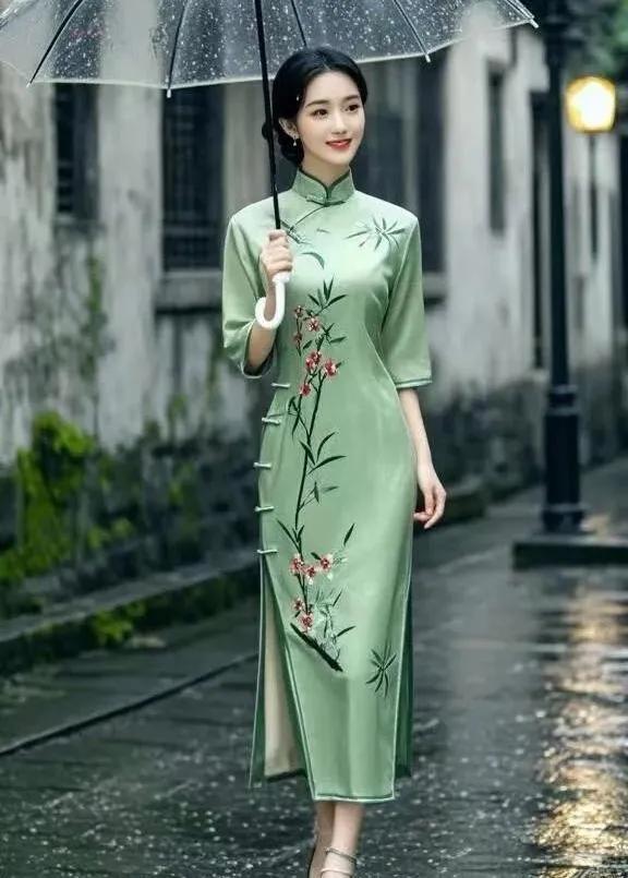 旗袍美人，温婉如水，浸润着中华文化的深沉与内敛。身姿摇曳，曲线曼妙，仿佛从画中走