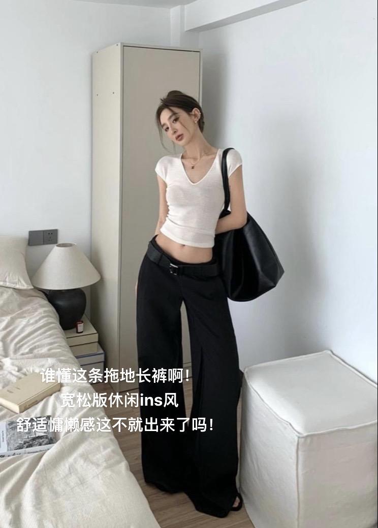 穿上这条拖地垂感长裤 时尚感这不就来了吗