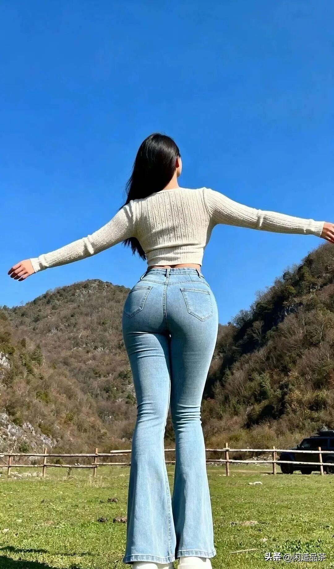 腰细臀翘，牛仔裤上飘。