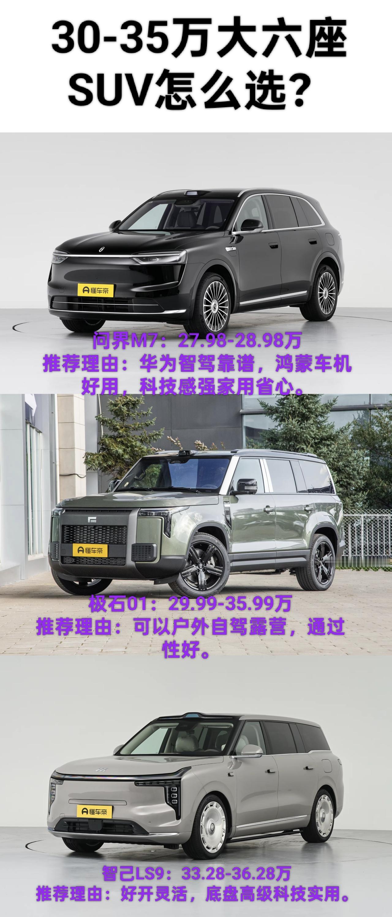 30-35万这个价格的大六座SUV除了空间宽敞之外，还要有属于自己的特色，我找了