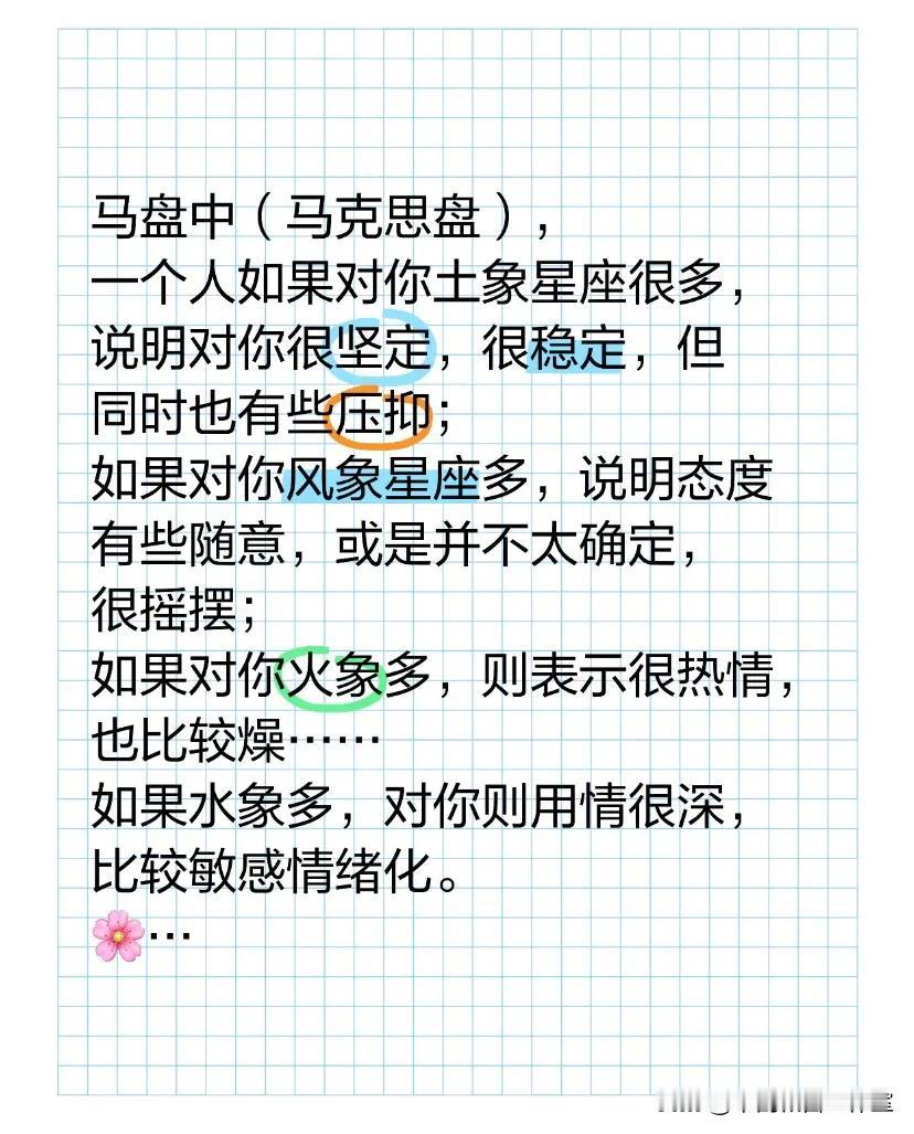 #占星# 
马盘中（马克思盘），
一个人如果对你土象星座很多，说明对你很坚定，很
