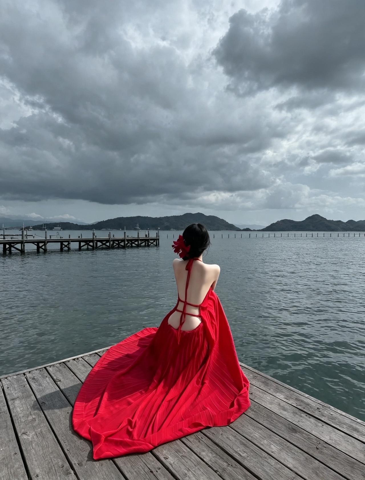 大海听懂我所有的心事与温柔。红裙与海的浪漫邂逅 这就是海边独有的氛围感