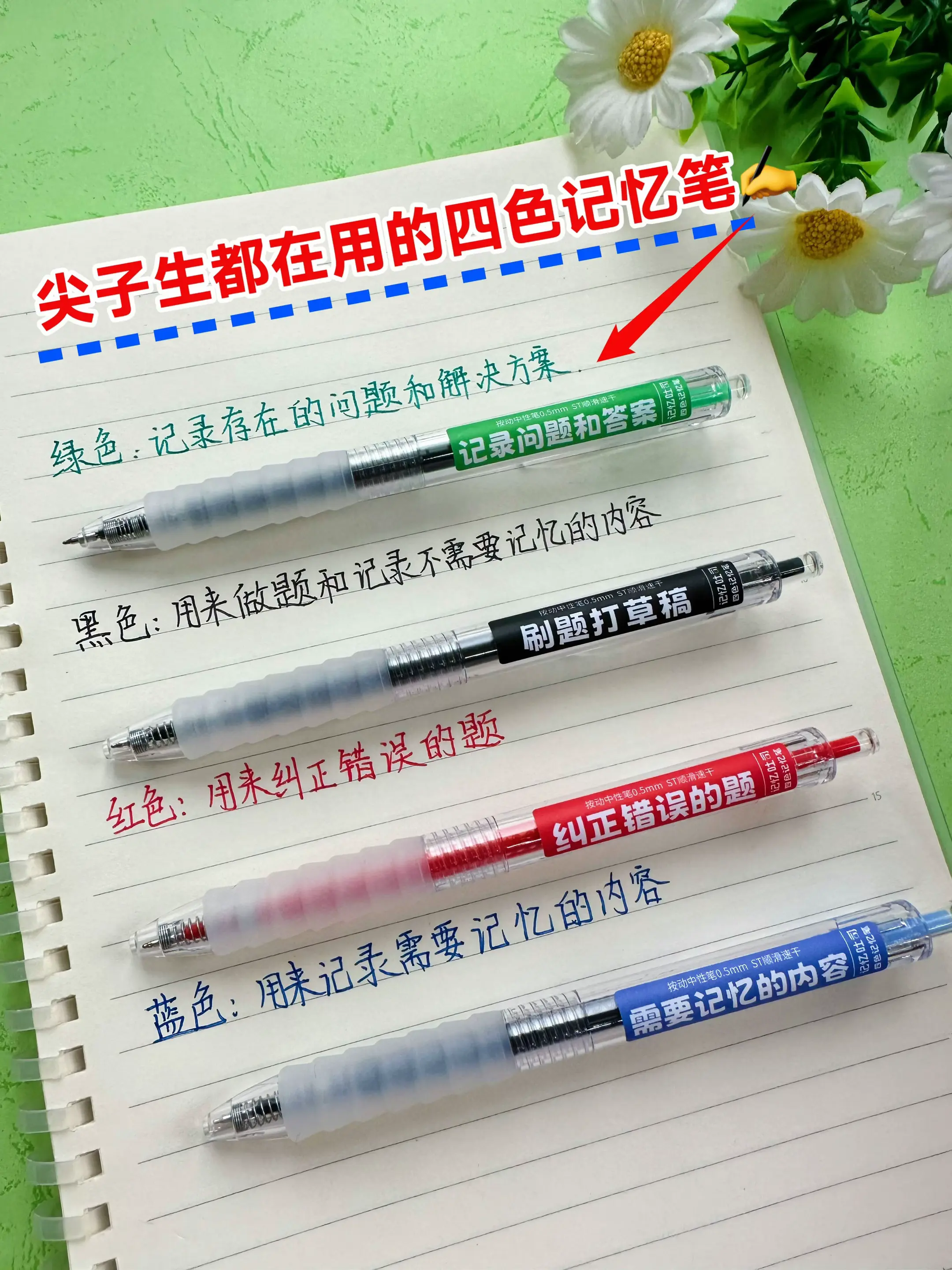 班主任推荐的四色记忆笔✍️。 一定要学会记笔记！根据心理学研究表明不同...