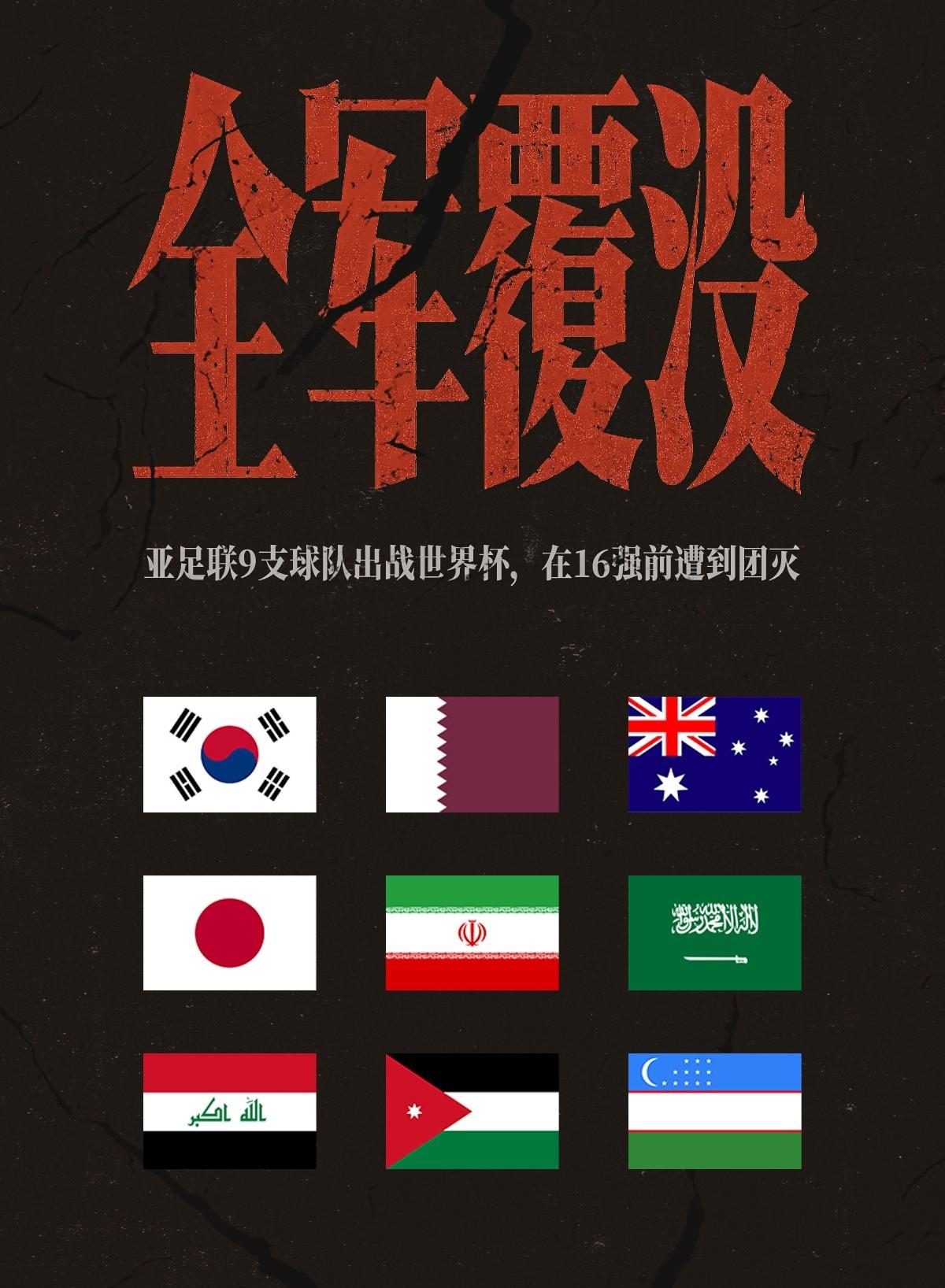随着澳大利亚被淘汰，亚洲区9支球队已经全军覆没，全部没有进入16强，可谓除大洋洲