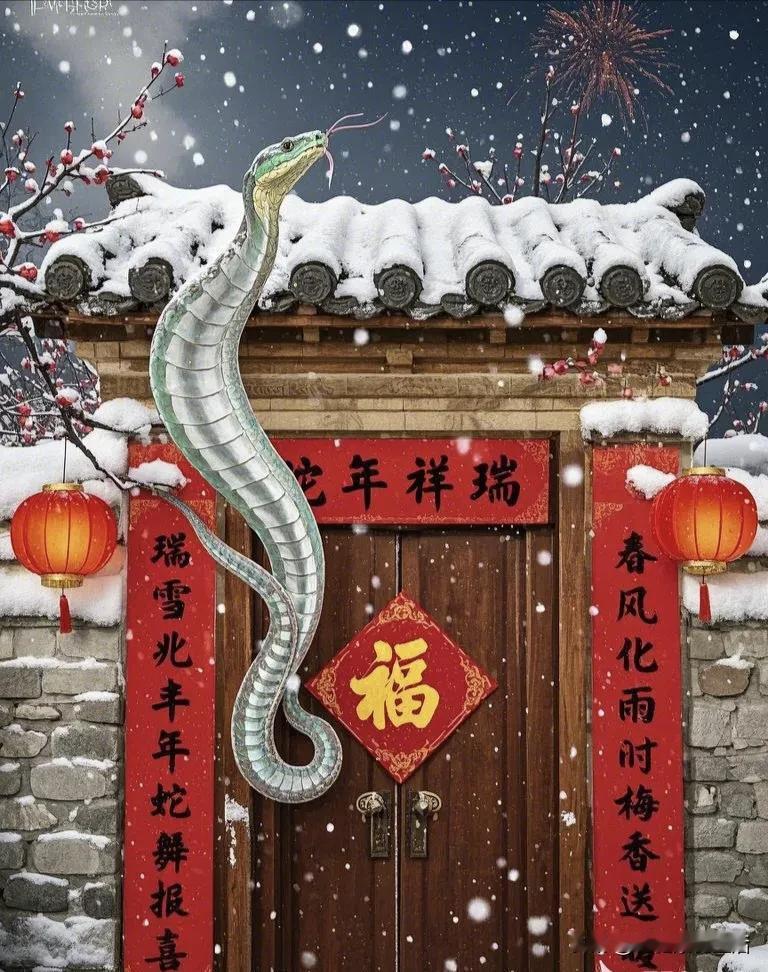 上联：瑞雪兆丰年蛇舞报喜

下联：春风化雨时梅香送暖


蛇年祥瑞，春满人间
 