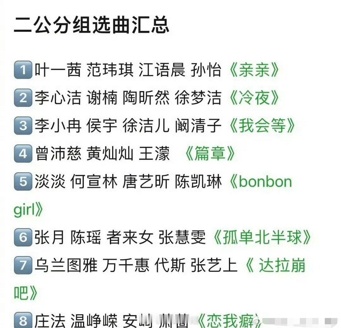 乘风2026的二公分组选曲汇总来了，一共有八个小组，让你选择的话，你最想看到哪个