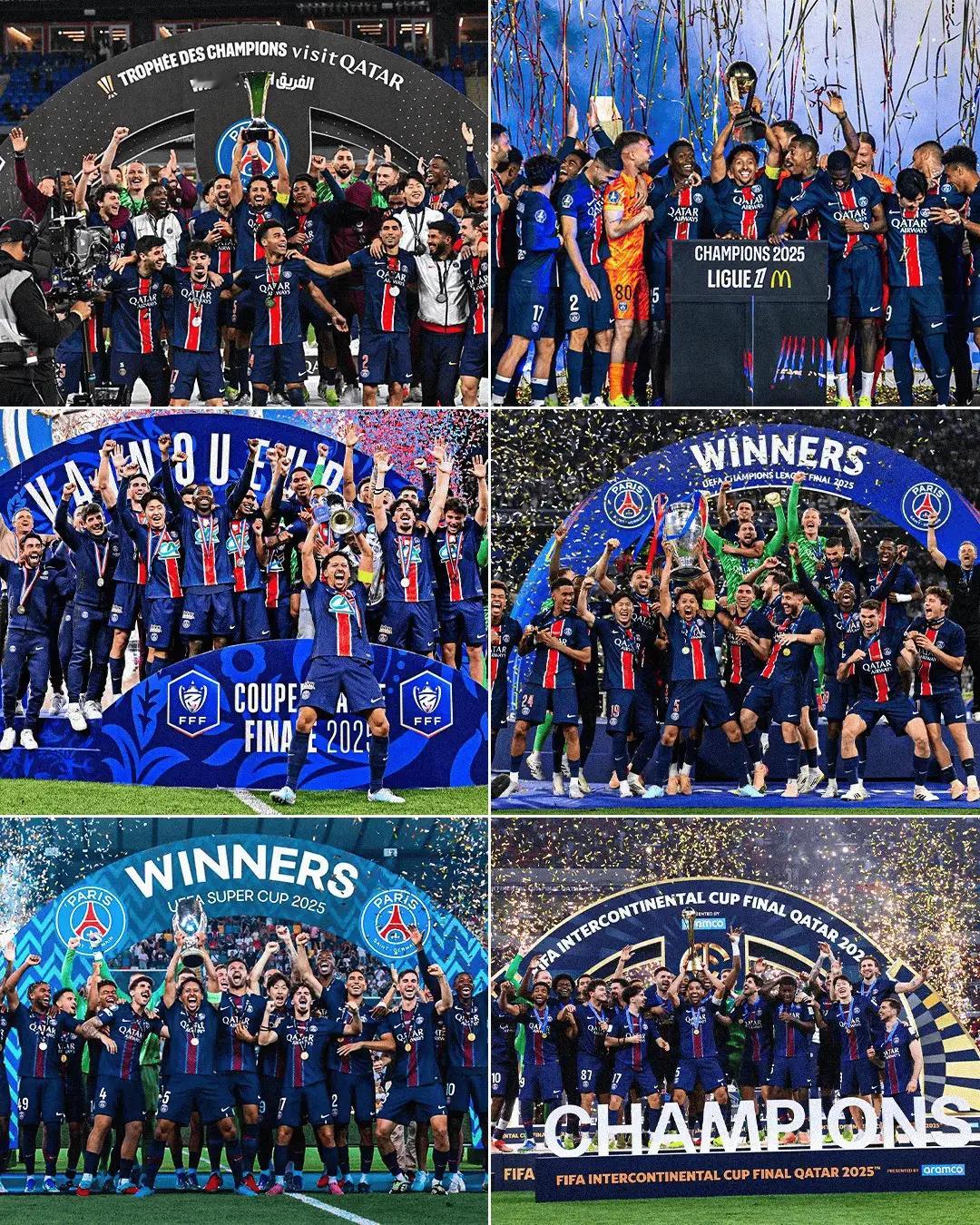欧冠  随着这座奖杯入账，巴黎也在2025自然年集齐六冠，成为继（2009）、拜