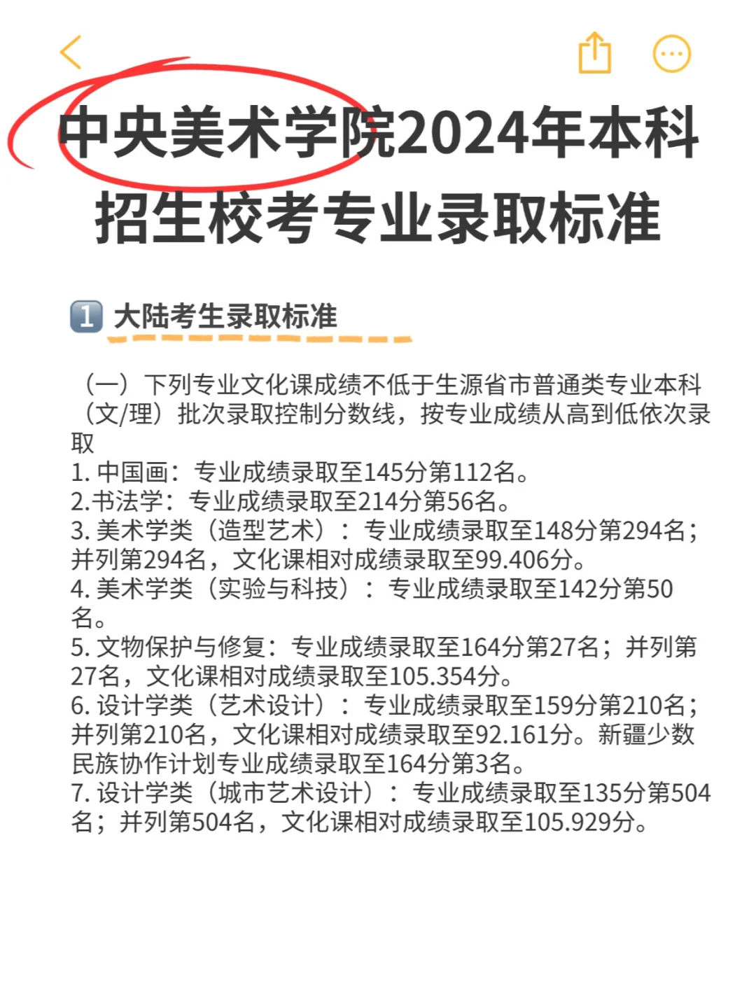 中央美术学院24年本科招生校考专业录取标准