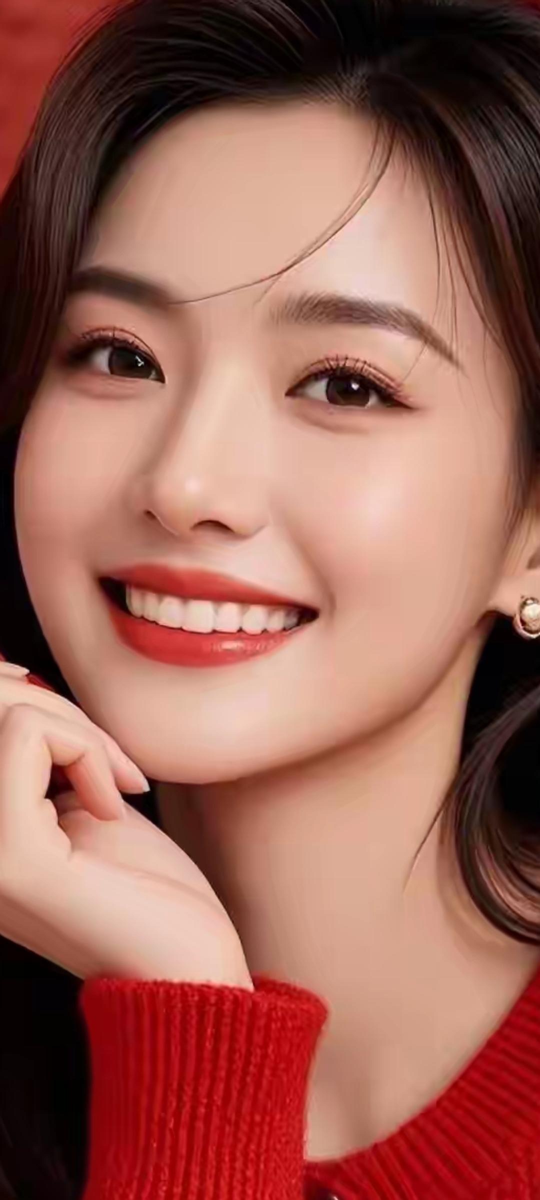 甜美笑容，红衣闪耀，元气满满的一天！🌟✨