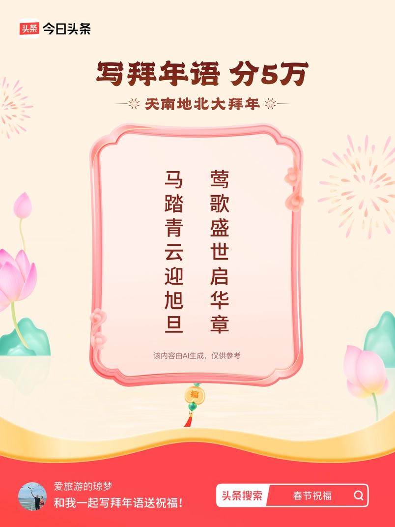 写拜年语送祝福新春拜年送祝福！我的祝福是：“马踏青云迎旭旦，莺歌盛世启华章”！快