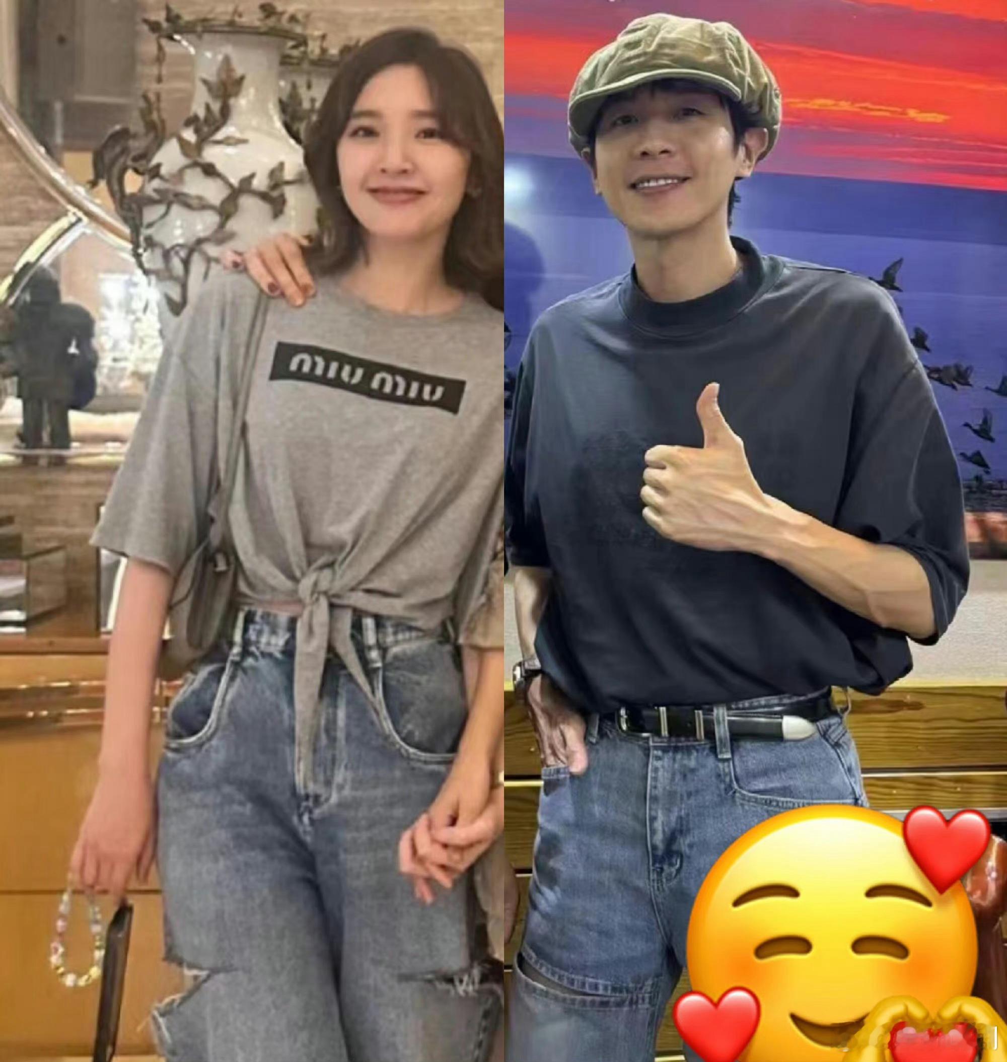 严重怀疑张若昀的衣服是拿着唐艺昕的穿的，他们两口子的穿衣风格也太像了 ​​​