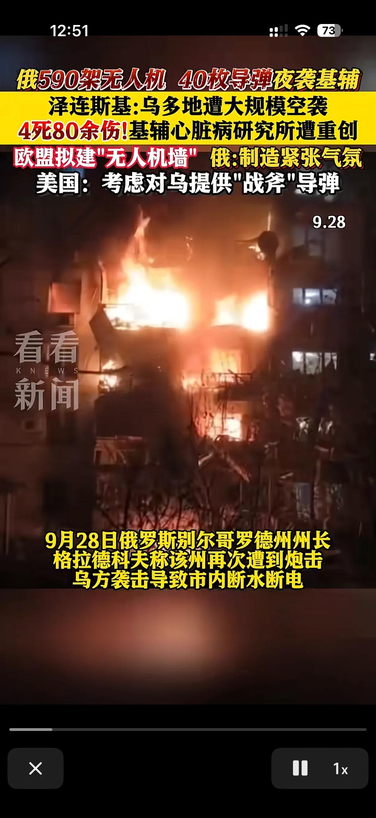 9·28乌克兰又被俄罗斯袭击了。这次俄罗斯出动了590架无人机和40枚导弹袭击了