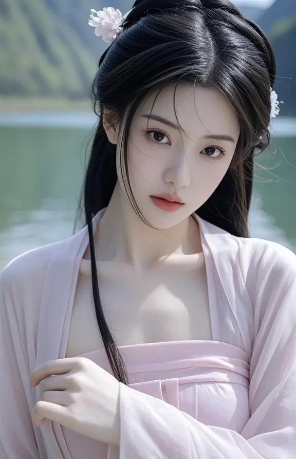 《湖畔佳人，古韵流芳》
在时光的长河中，古典之美如同一颗璀璨的明珠，散发着永恒的