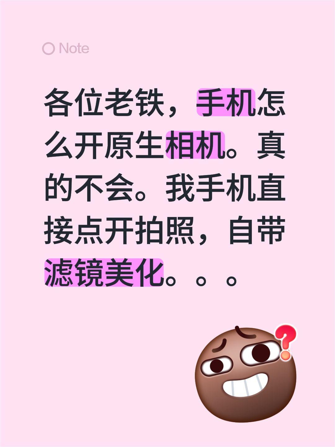 各位老铁，手机怎么开原生相机。真的不会。我手机直接点开拍照，自带滤镜美化。。。
