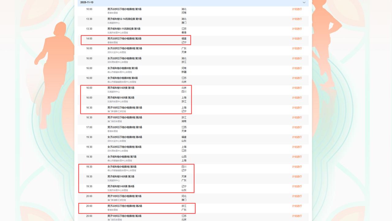 11月10日，篮球项目安排的真是满满当当啊。
我数了数，一天要打22场比赛，我滴