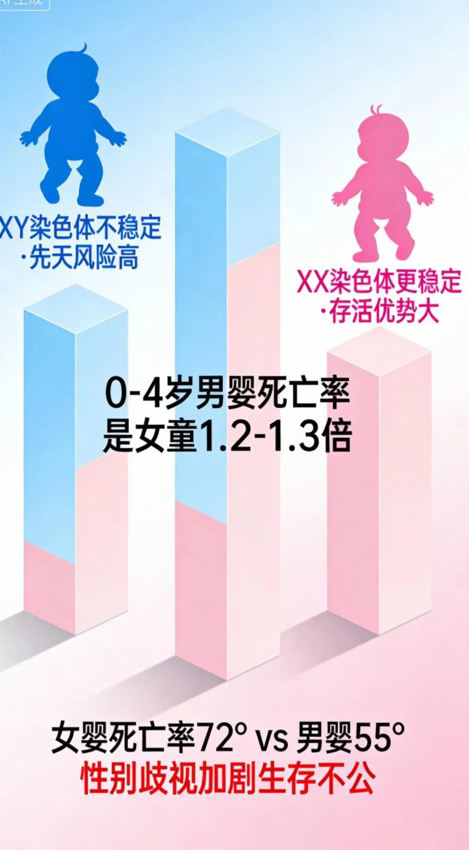 男婴XY染色体竟然不完整！[发怒]我震惊了！
  女性婴儿存活率高是因男性XY染