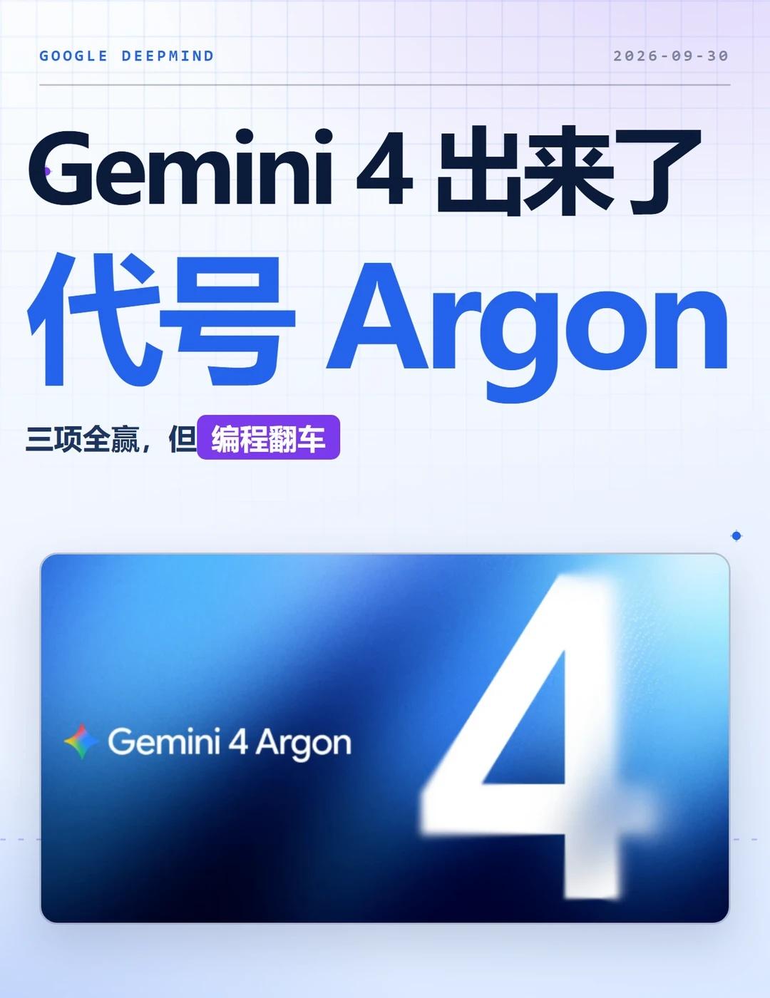 Gemini 4 出来了，代号 Argon
9 月 30 号美国那边官宣了。但先