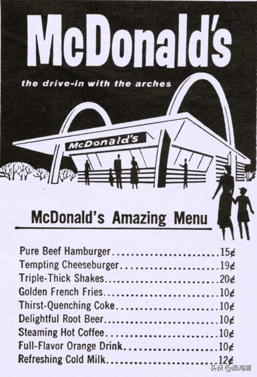 这是一张上世纪五十年代初期到中期的麦当劳菜单。 这份菜单反映了麦当劳早期的“快捷