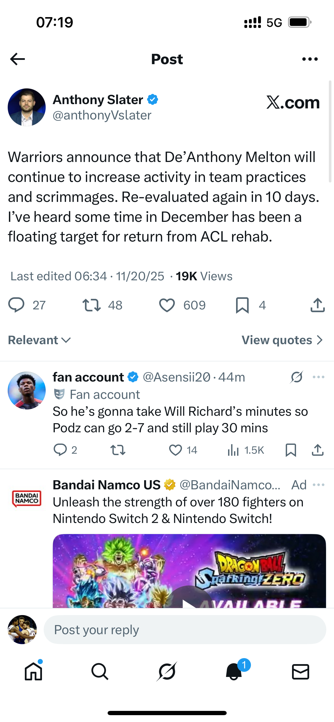 AS：勇士队宣布，狄安东尼·梅尔顿（De’Anthony Melton） 将继续