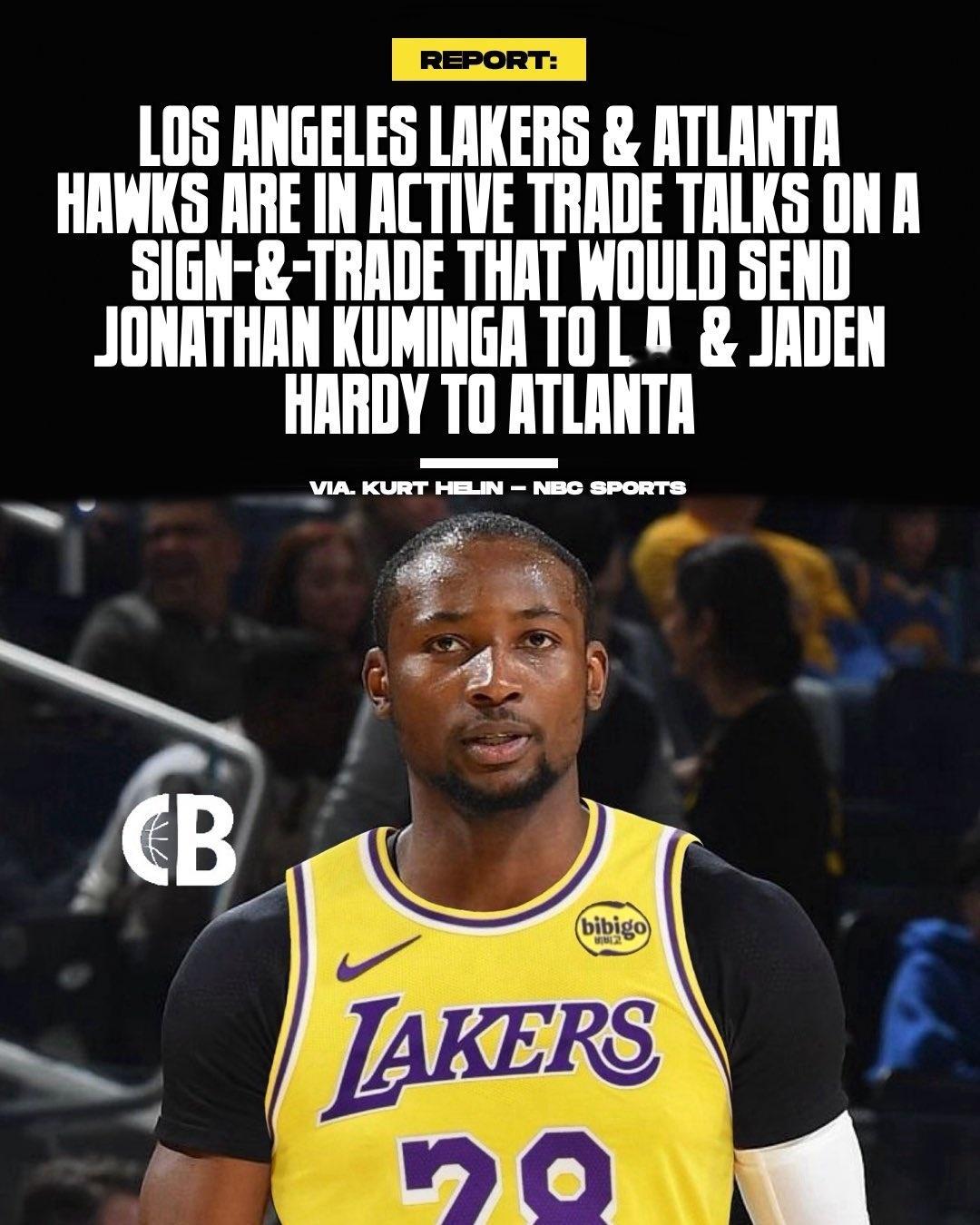 NBA 报道：据NBC体育记者库尔特·海林报道，洛杉矶湖人队和亚特兰大老鹰队正在