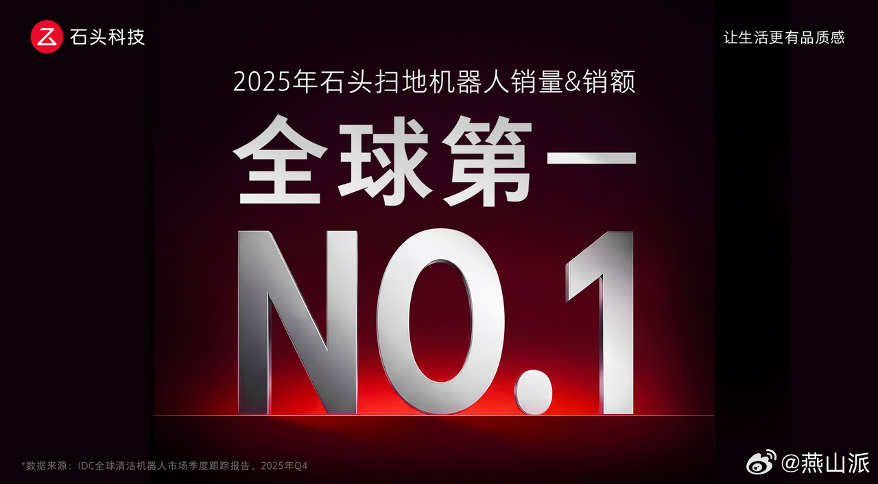 闷头干大事儿？！IDC数据报告最新发布石头扫地机斩获2025年全球销量&销额双第