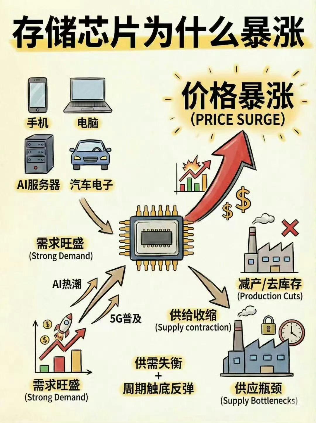 芯片涨价原因我觉得最主要的原因还是供需失衡造成的，再加上近几年AI爆发疯狂的抢产
