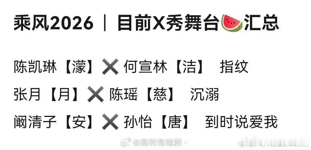 张月陈瑶四公X秀陈凯琳何宣林四公X秀 四公X秀对战阵容新鲜曝光，每一组都值得细品